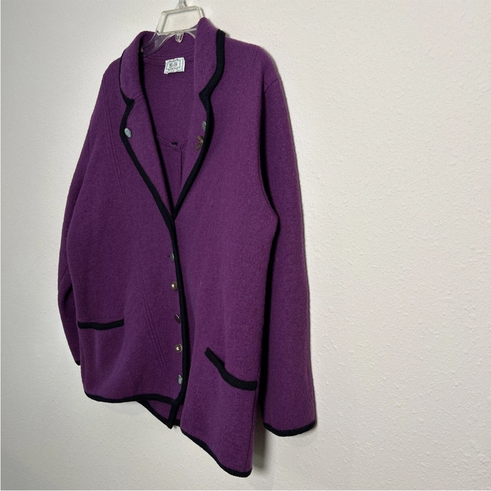 Vintage 100% Pure Wool Cardigan Made In Germany Women’s Size 14 Purple M & O - Picture 5 of 13